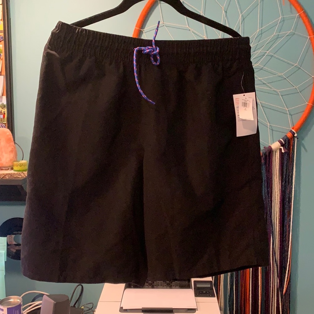 Men’s tall black swim trunks with blue liner